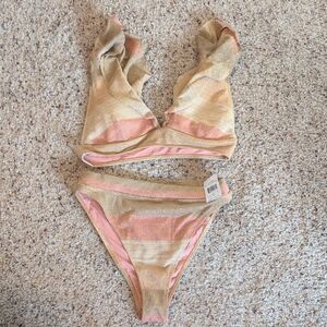 Wet Metallic Stripe Women's Multicolor Bikini Set